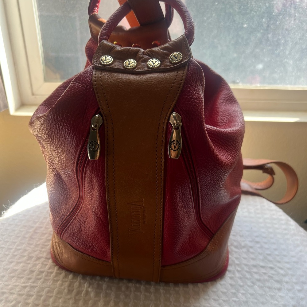 Valentina Red and Brown Leather Backpack